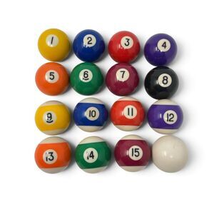 Billiard Pool Ball Set Complete Used Set Of 16 Balls 1 3/4” Diameter